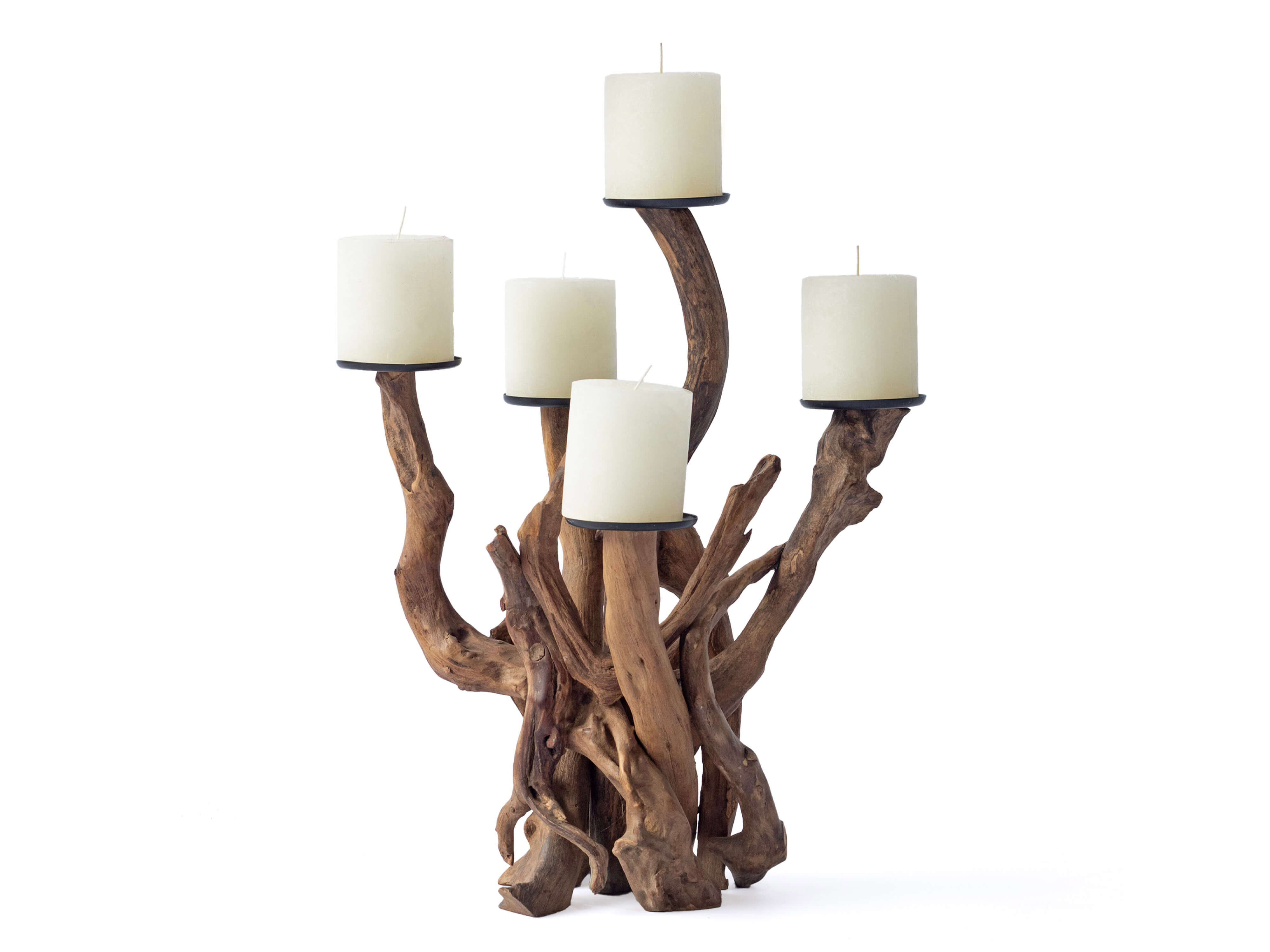 5 Cup Natural Waxed Candelabra - NOTE CANDLES NOT INCLUDED