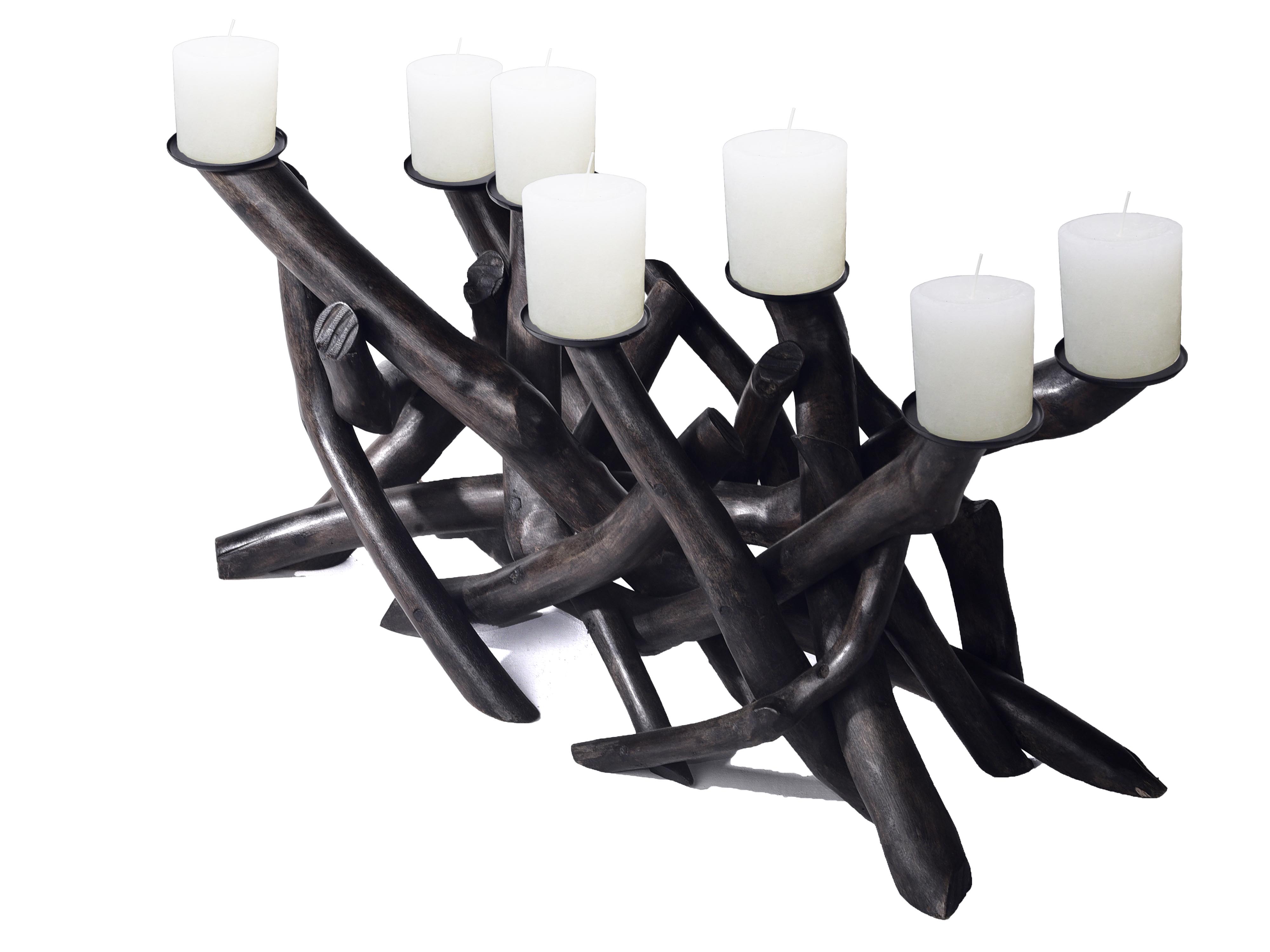 7 Cup Dark Waxed Driftwood Candelabra - NOTE CANDLES NOT INCLUDED